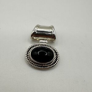 Stunning Sterling Silver TAXCO Black Onyx cabochon, pendant/slide!